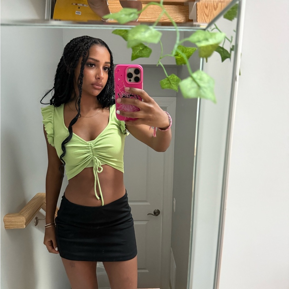 Zara Green Ruched Tie Front Crop Top